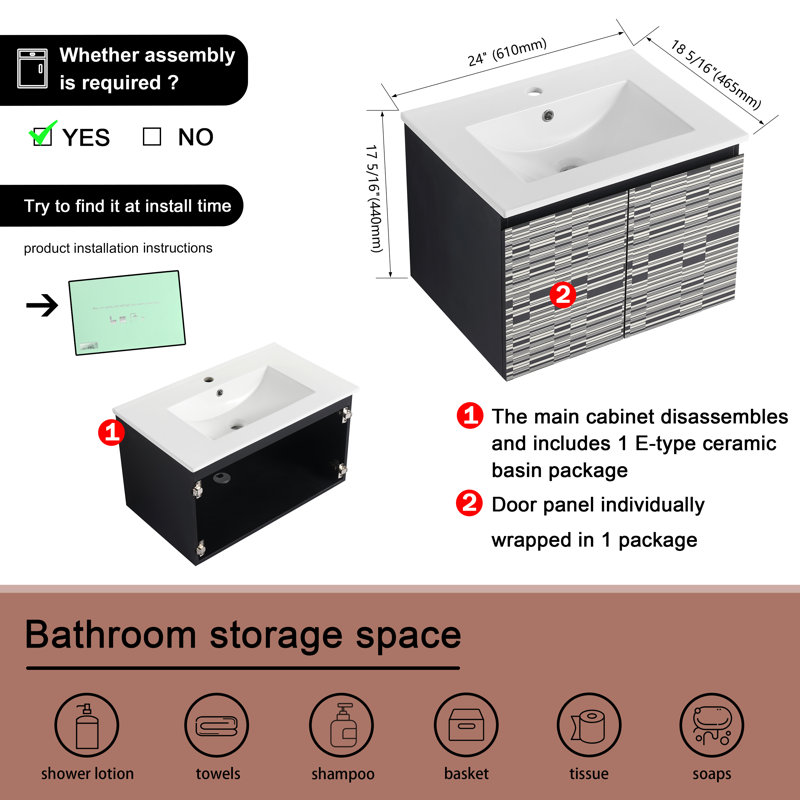 Meuble-lavabo simple 24 po avec comptoir en céramique 24 po