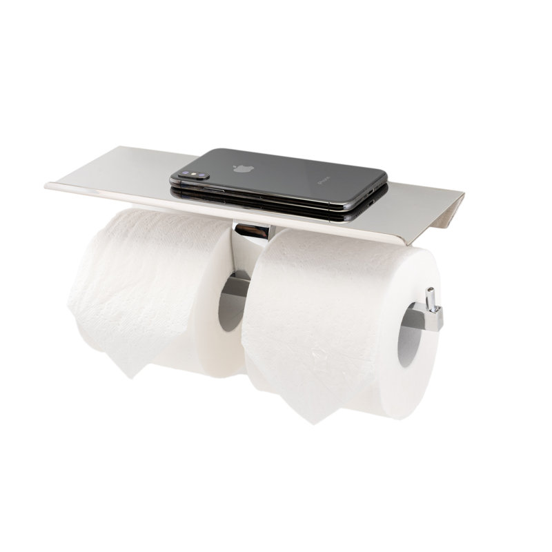 Porte-papier hygiénique mural avec tablette à rouleaux doubles, Chrome poli