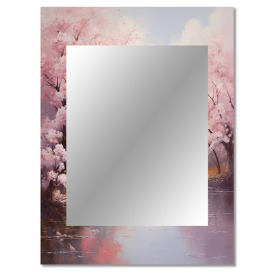 Pink Cherry Blossom Romantic Impression IV - Cherry Blossom Mirror, Traditional Unique Wall Mirror, Printed Metal Art