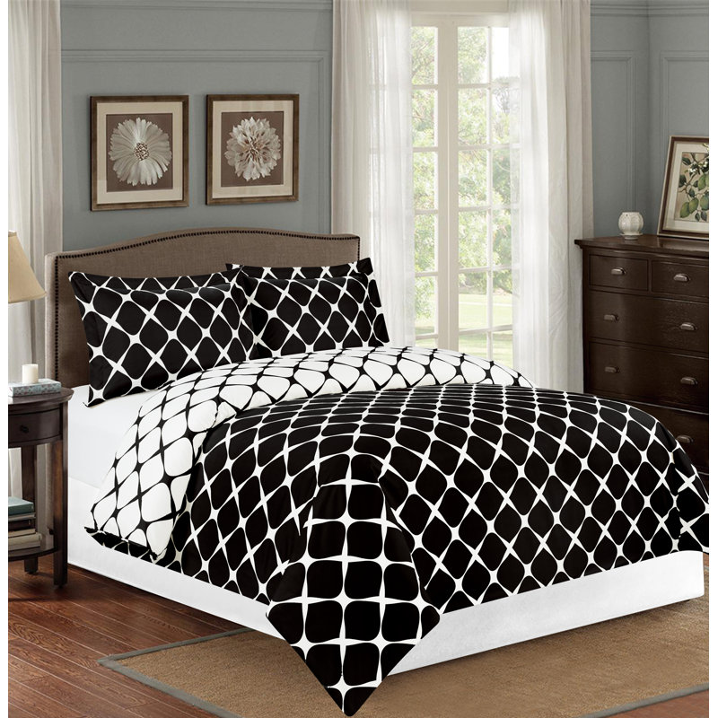 Geometric Shapes Bedding, Black, Twin/XL Duvet Cover + 1 Sham