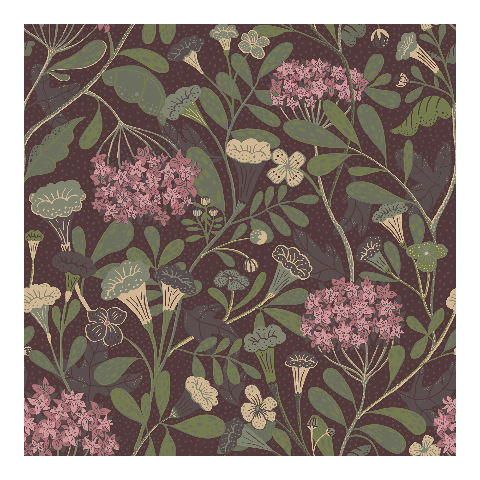 Latika Modern Floral Wallpaper, Wine