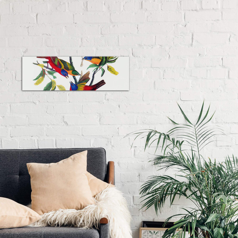 Painted Bunting by John Audubon - Panoramic Painting on Canvas, 182.88 cm H x 60.96 cm W, Black Floater Framed
