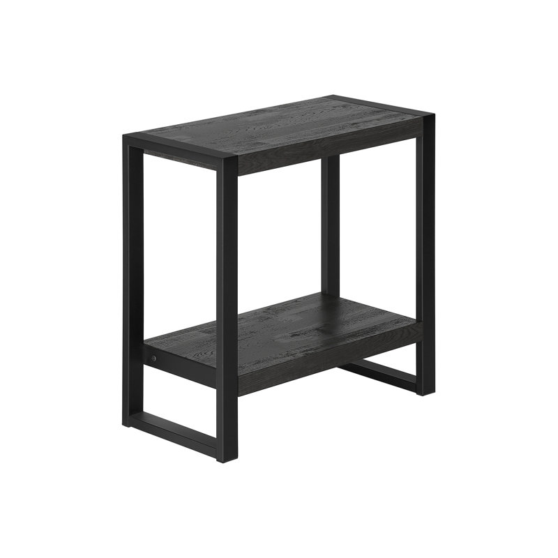 2 - Tier Nightstand In Black Metal And Laminate For Lamp Living Room, Flexible Placement 23.27 Inches High Accent Table Thick Tabletop H