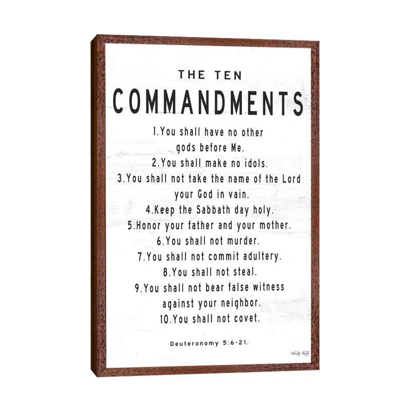 The Ten Commandments by Cindy Jacobs - Print on Canvas, 66.04cm H x 20.32cm W x 3.81cm D, Classic Brown Wood Framed Canvas