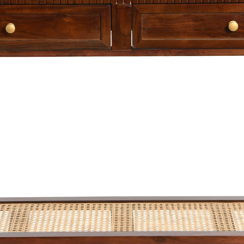 Ayleena Maxwelton Solid Wood Console Table with 2 Drawers and Woven Cane Storage Shelf, Brown