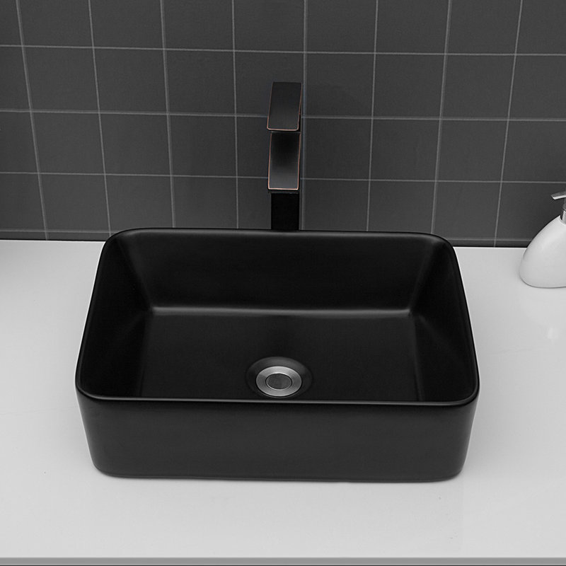 Lavabo de salle de bain rectangulaire en céramique 19 po x 15 po 5,5 po - Black Us