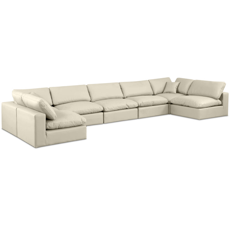 Huspon Upholstered U-Shaped Sectional Reversible, Cream Vegan Leather