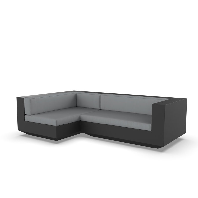 Vela 102.25" Wide Outdoor Reversible Patio Sectional with Cushions, Left Hand Facing, Black, Nautical Taupe