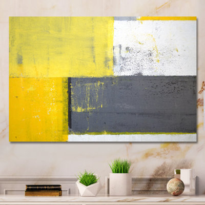 «Gray Meets Yellow Abstract Art», reproduction d'art sur toile encadrée