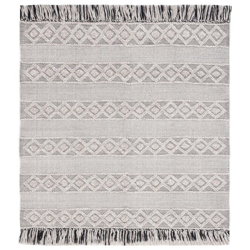 Ailiedh Vermont Flat Weave Wool/Cotton Geometric Rug in Ivory/Beige, Square 6'