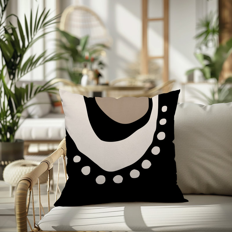 Oreiller carré réversible intérieur / extérieur Tobe Minimalist, H 19 po x l 19 po, Beige / noir / blanc cassé