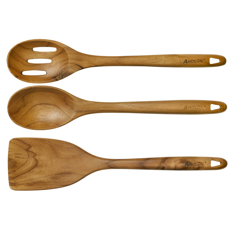 Anolon Teak Wood Cooking Tools 13-Inch Utensils Set, 3 Piece