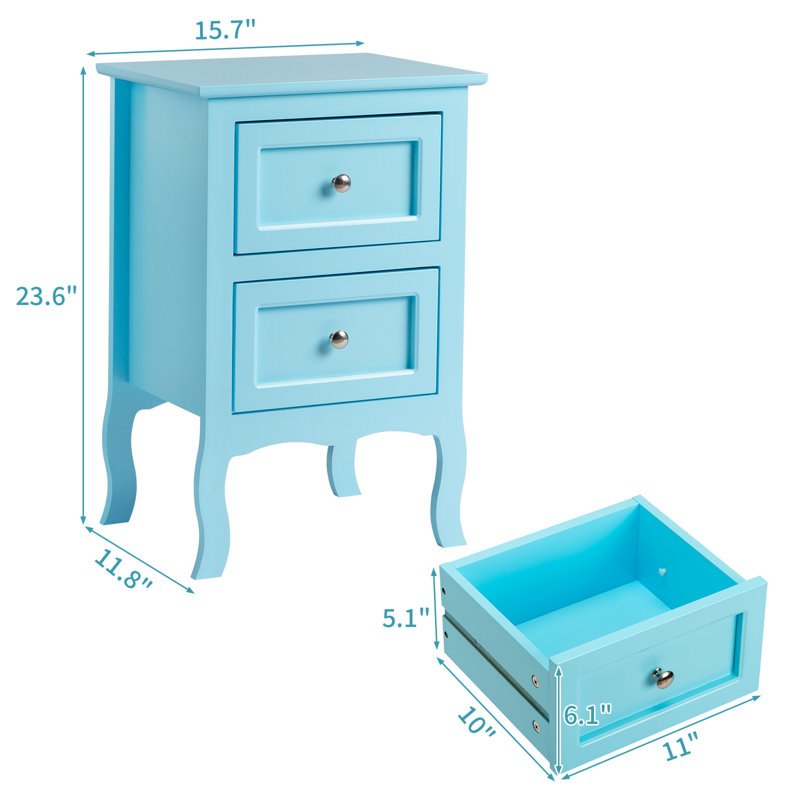 Armoire de rangement à 2 tiroirs Authement , Bleu, Ensemble de 2