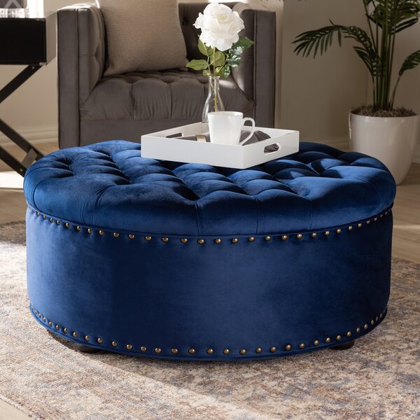 Round Leather Stitched Tray in Cognac and Navy – Hollywood At Home