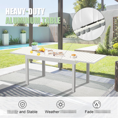 Aluminum Patio Dining Table, 35"-71" Adjustable, White, 4 - 6 Person, And Stylish White Extendable 35.4" 70.8", Aluminum, Surface