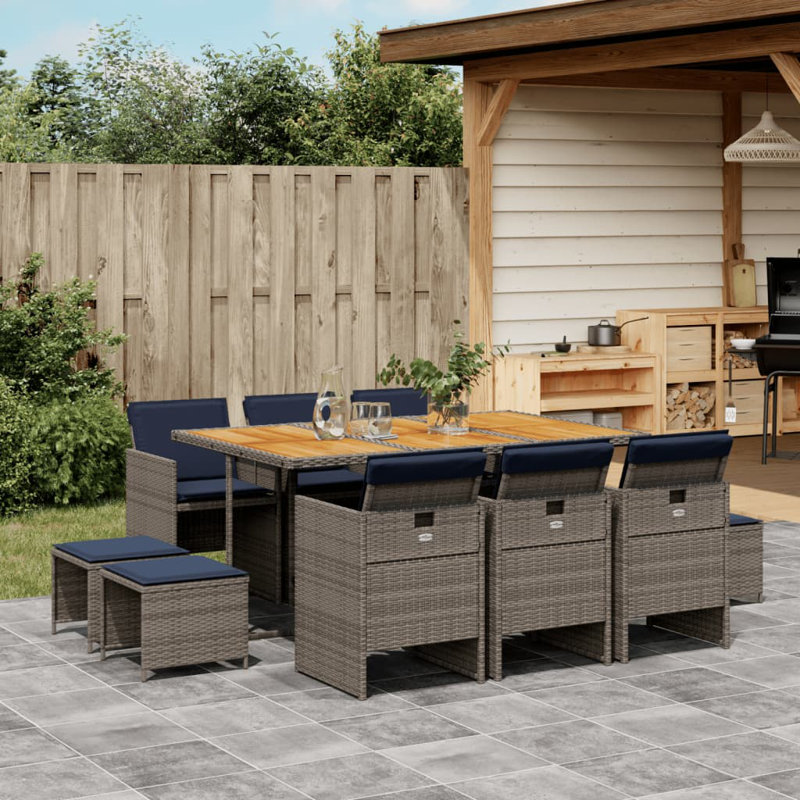  Patio Dining Set Set Of 10 Gray, Brown, Navy Blue