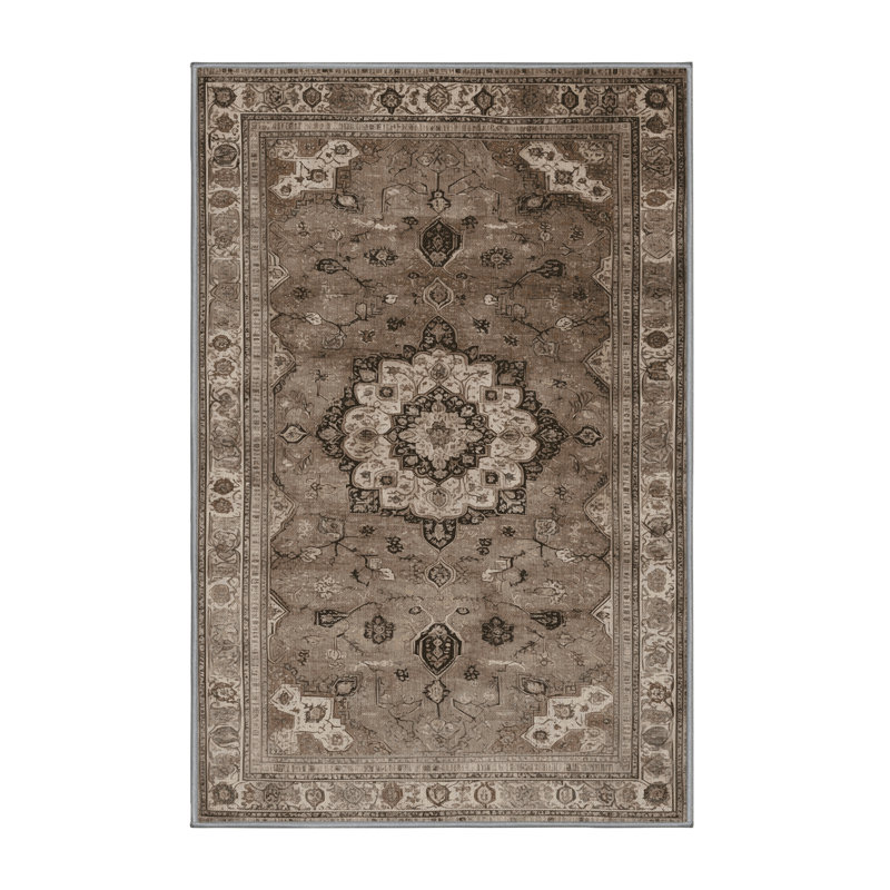 Machine Washable Persian Gray Area Rug, Rectangle 5' x 8'