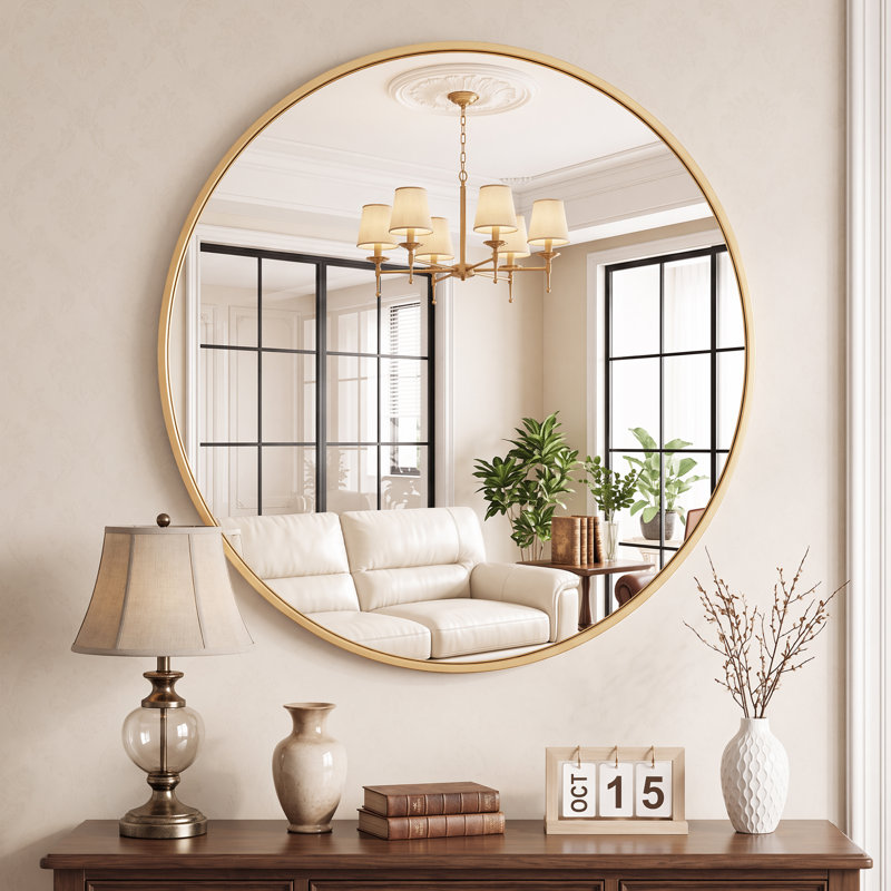 Miroir mural rond en métal, Doré, 28 po x 28 po