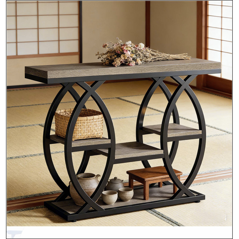 Table d'entrée stable à 4 niveaux, base en métal industriel et plateau rustique pour une décoration intérieure durable et élégante