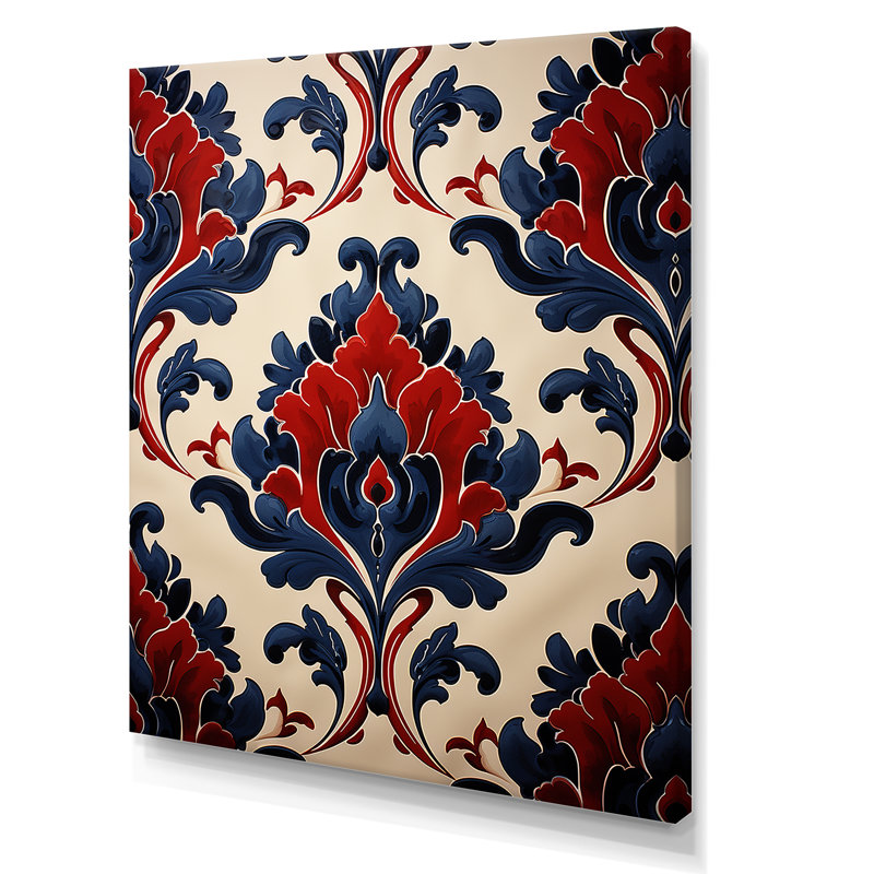 Floral Red And Blue Turkish Tiles 2 - Abstract Floral Wall Art, Wrapped Canvas, 40" H x 30" W x 1.5" D