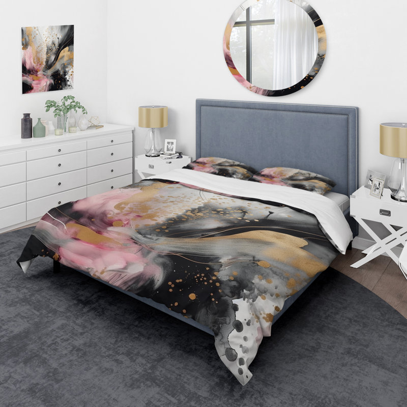 Ensemble de housse de couette en microfibre / polyester rose, Housse de couette pour grand lit et 2 taies décor