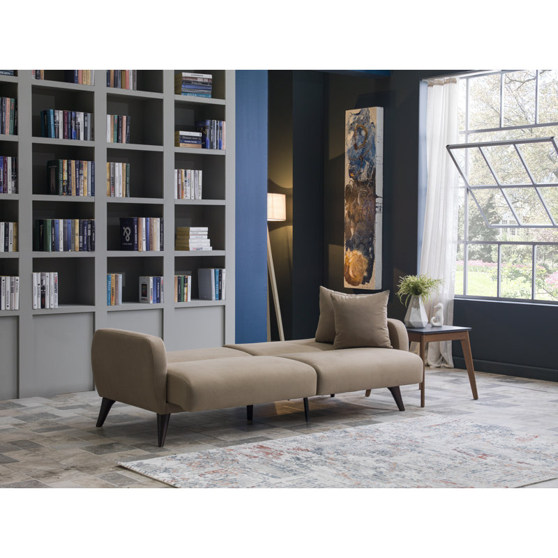 Lelana Twin 78.75 Polyester Tufted Sofa, Taupe