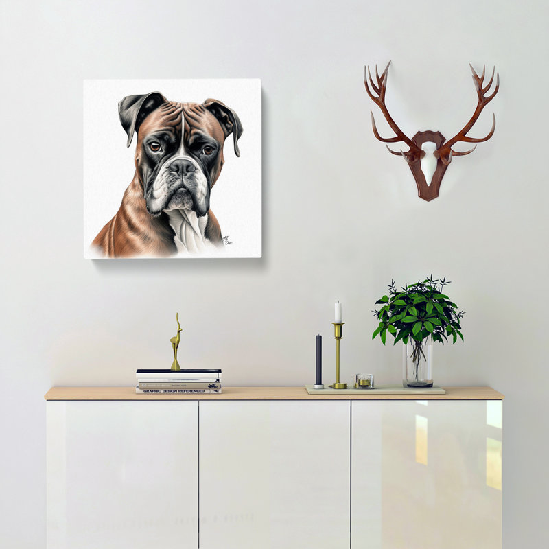 Boxer Dog Drawing - No Frame Print, 35cm H x 35cm W x 3cm D