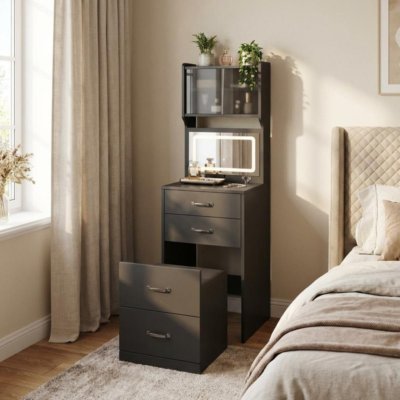 Meuble-lavabo compact avec lumières DEL 3 couleurs, Noir