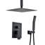 Douche de plafond noire matte - à main et tête haute de 16 po avec ensemble de style moderne, conception ultra-mince