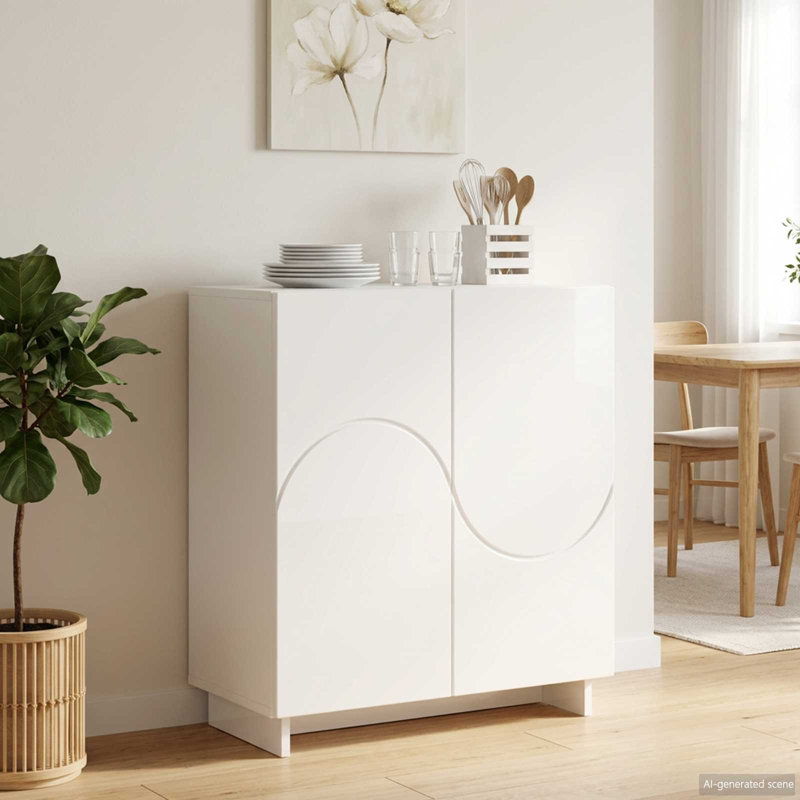 Sideboard 67 x 34.5 x 75 cm Engineered Wood Cabinet Kitchen Buffet Table, High Gloss White