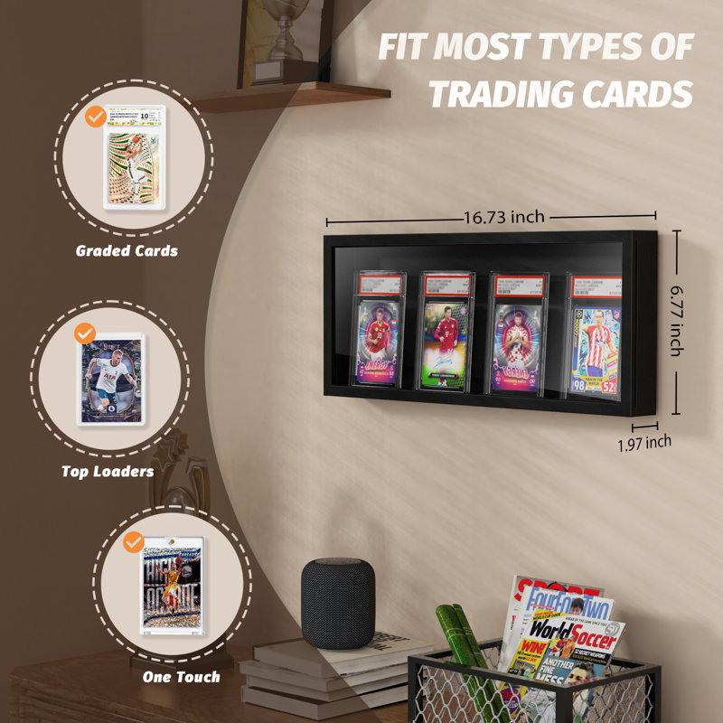 Card Display Case, Trading Card Display Frame Wall Mount, Graded Sports Card Display For Trading Card Collection Black