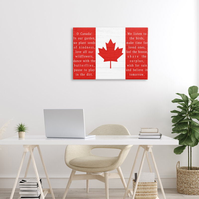 Toile avec drapeau de l'hymne canadien rouge, design par Lil 'Rue, H 16 po x l 24 po