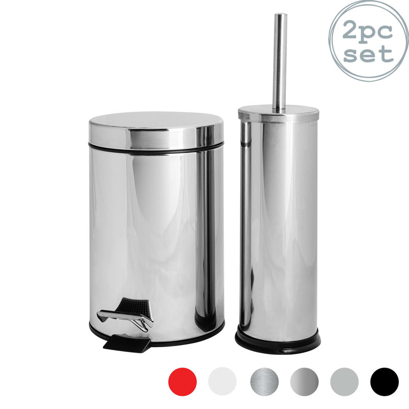 Harbour Housewares Round Bathroom Bin & Toilet Brush Set, Chrome