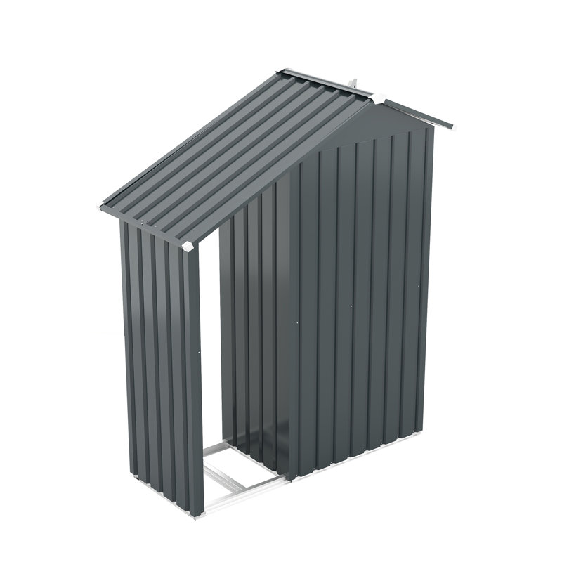 Armoire de rangement extérieure 2-en-1 avec compartiment fermé verrouillable et support à bois ouvert, étagère de rangement robuste en acier galvanisé pour une utilisation à l'intérieur ou à l'extérieur
