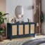Console à panneaux texturés, buffet 4 portes pour salon, étagères réglables, table d'appoint de rangement bleue artisanale, meuble