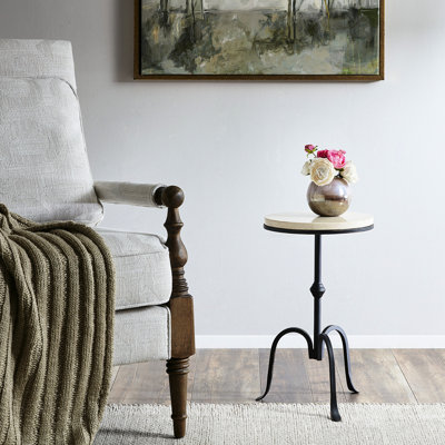 Table d'appoint luxueuse en marbre avec cadre en métal noir pour le salon