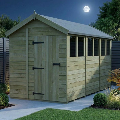 Total Sheds 6ft x 12ft Apex Garden Shed - Single Door - With Windows - Pressure Treated Timber - UK Manufactured