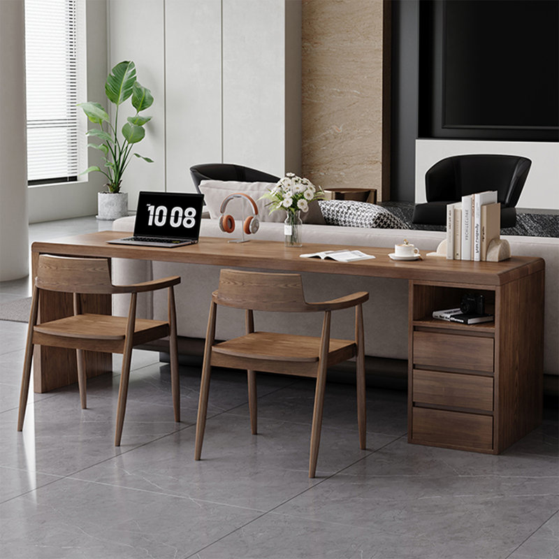 Walnut Rectangular Solid Wood Executive desk with drawers desk, 29.53"H*70.87"W*23.62"D