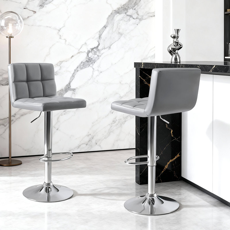 Stallcup Swivel Adjustable Height Bar Stool, Light Gray