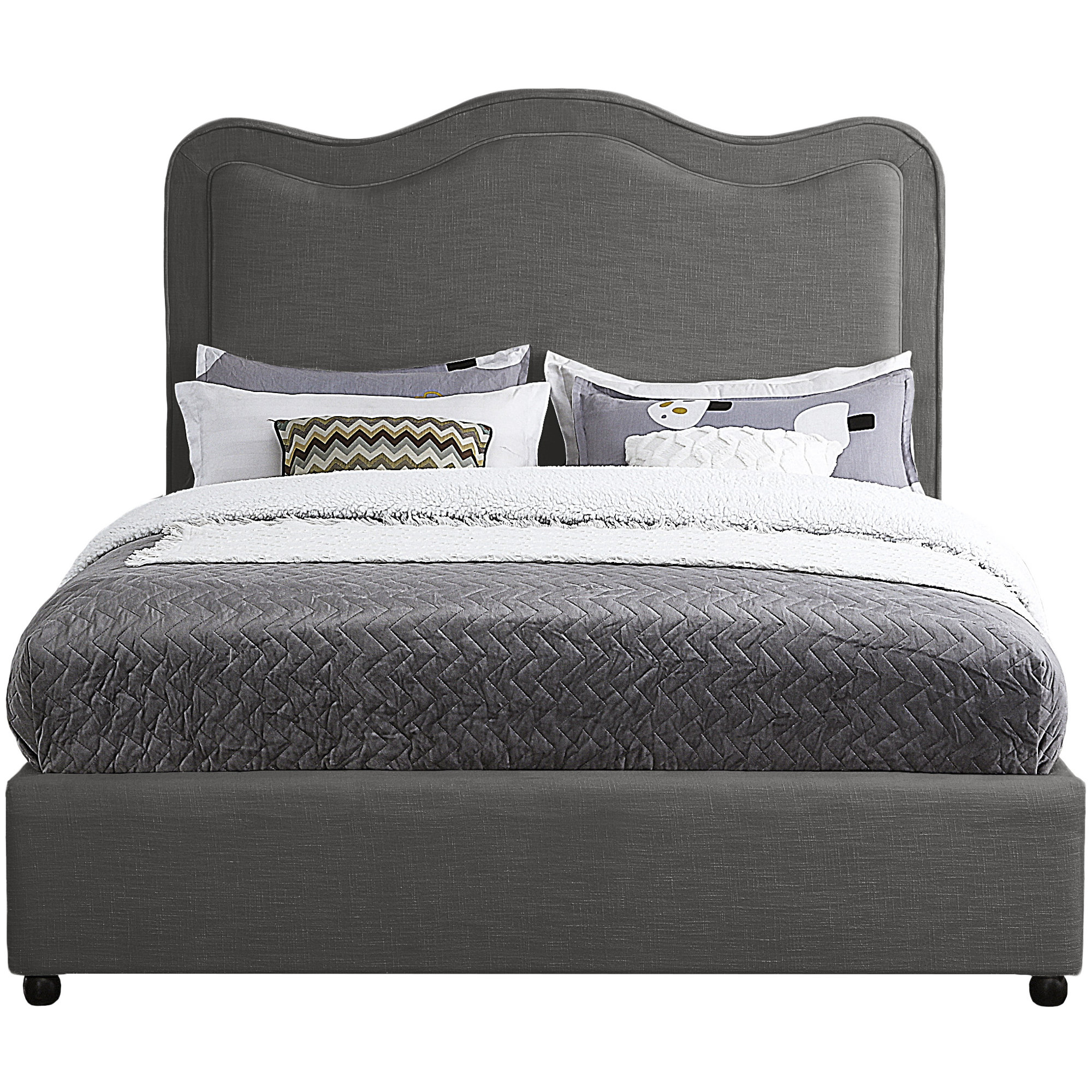 Upholstered Scalloped Bed, Full/Double, Gray Velvet