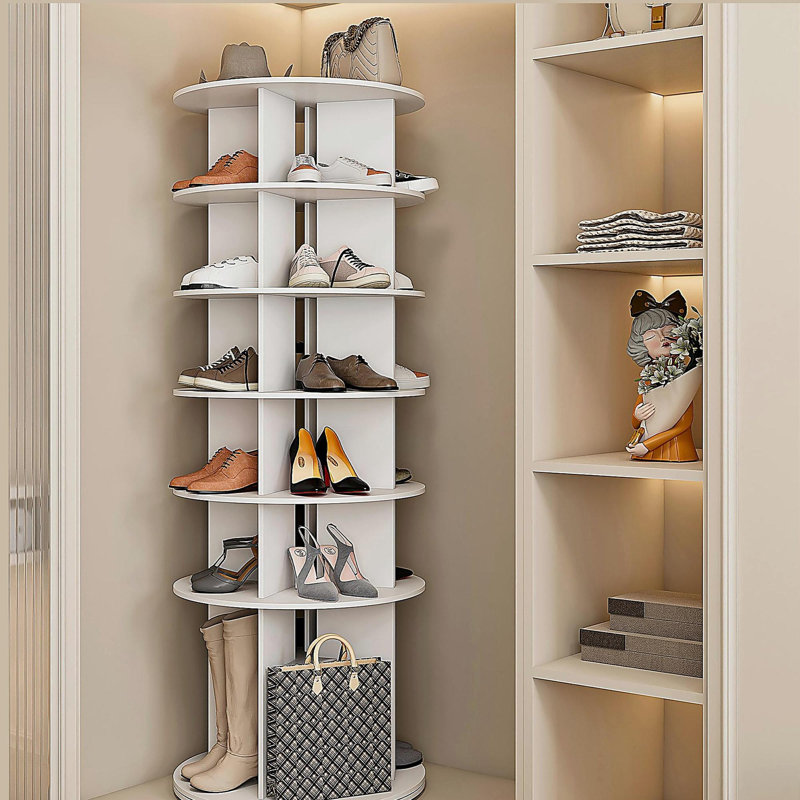 Rotating Shoe Rack Tower, 6-Tier Spinning Shoe Rack, Free Standing 360° Revolving Shoe Organizer, High Bottom Design Shoe Tower Spinning Storage Lazy Susany, Fits 24 Pairs of Shoes