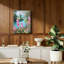 16 po x 24 po, roses trémières, paysage naturel enchanteur, peinture à l'huile, fleurs en fleurs, cadre en bois massif, support, art mural, bleu, rose