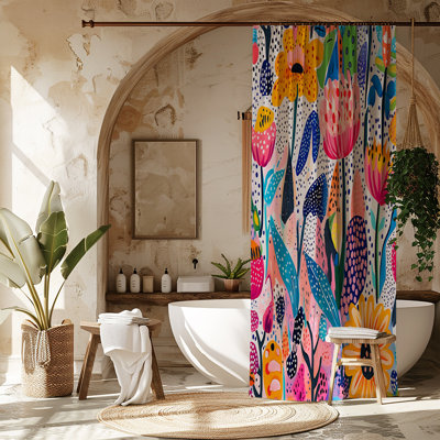 Cheerful Abstract Floral Shower Curtain – Bright Botanical Art For Eclectic & Boho Bathrooms