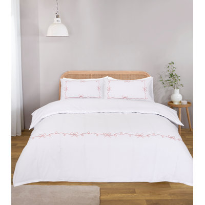 Embroidered Bows Cotton Blend Duvet Cover Set