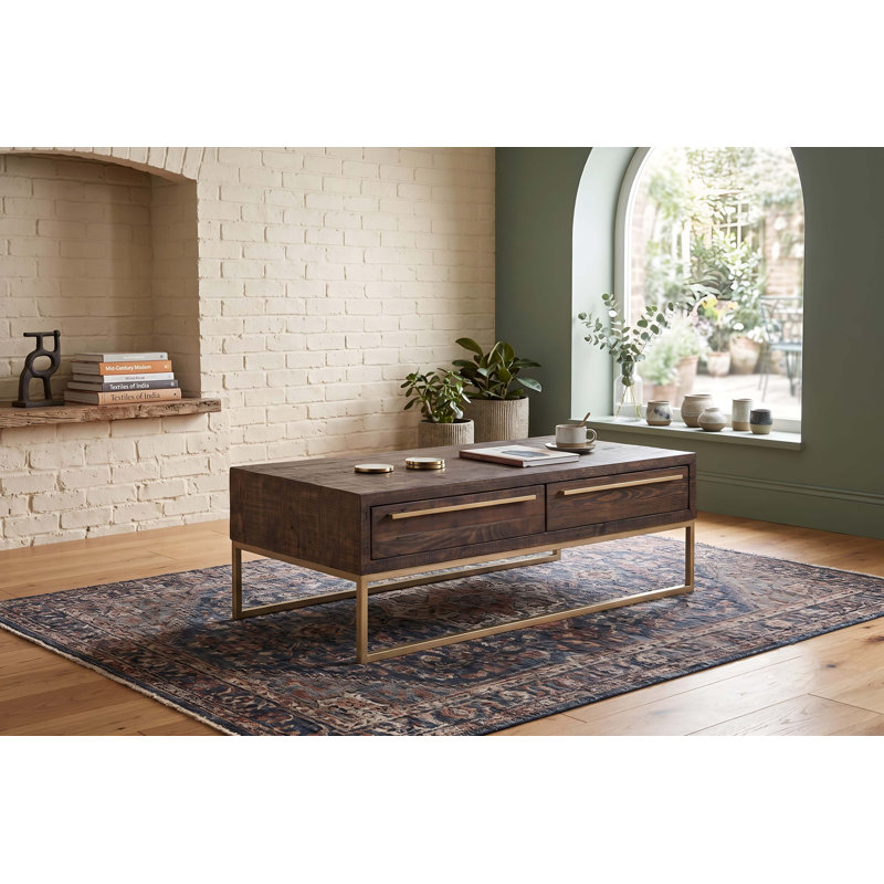 Table basse transitionnelle avec tiroir de rangement et pieds en métal robustes pour l'organisation du salon