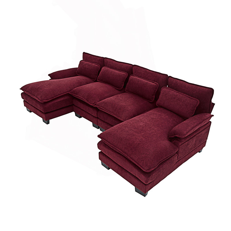 Canapé modulaire en U en chenille confortable 4 places avec méridienne double et mousse à mémoire de forme pour une vie moderne