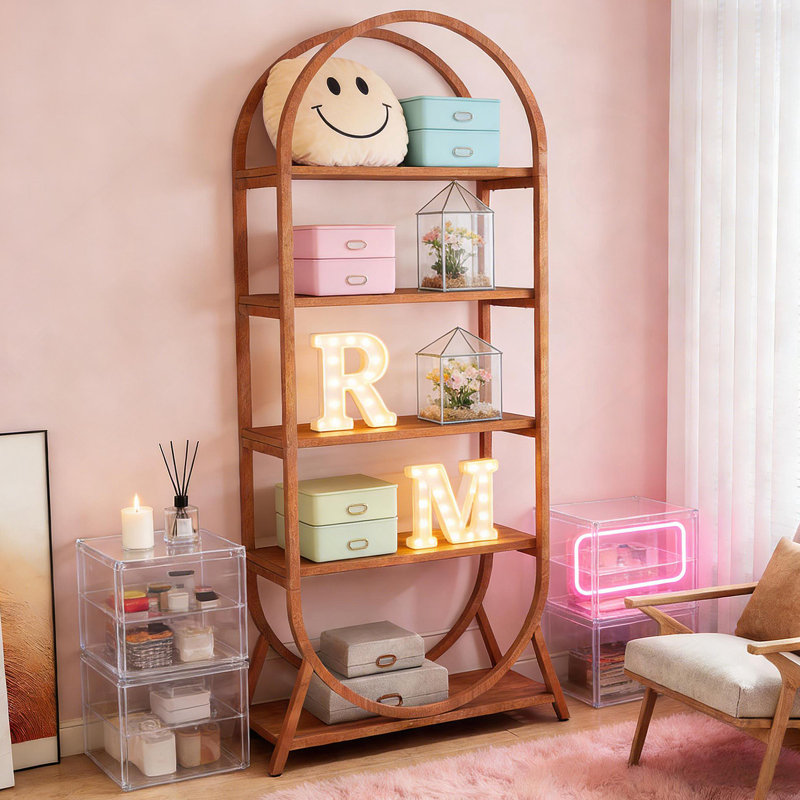 Versatile Display Rack,5-Tier Bookshelf,Compact Arched Bookcase
