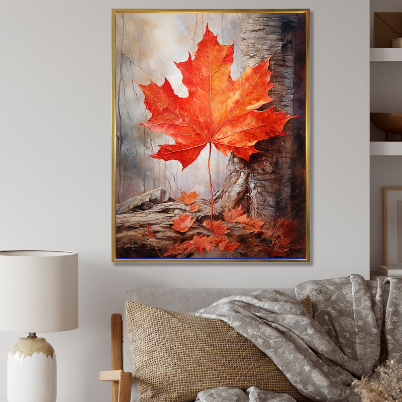 «Maples Mark Autumn Red I» sur toile, Cadre flottant doré, H 40 po x l 30 po x P 1,5 po
