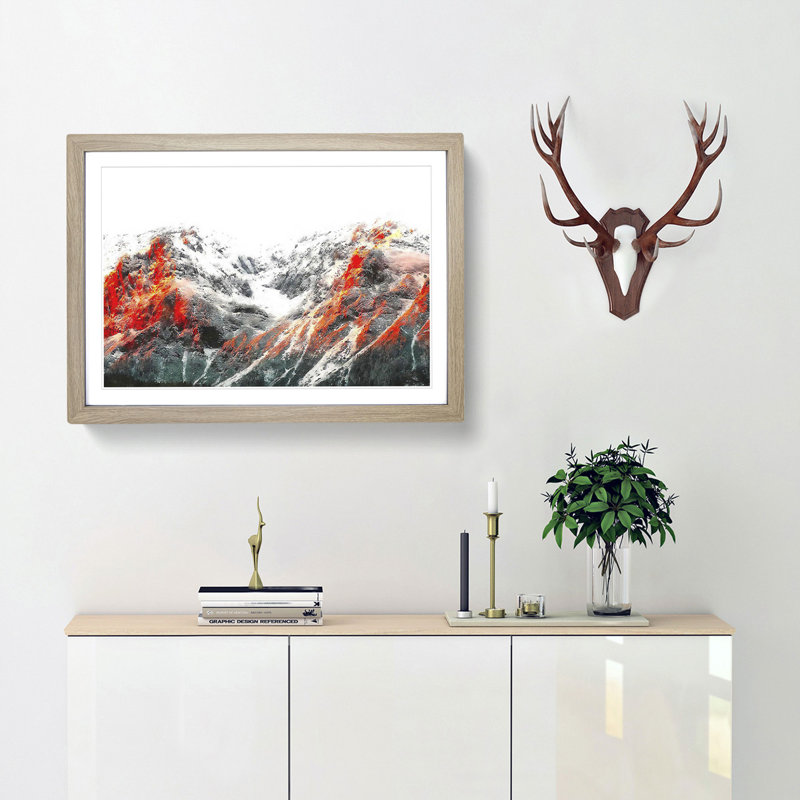 Alpenglow Upon The Mountains - Single Picture Frame Painting on MDF, Oak, 24cm H x 33cm W x 2cm D