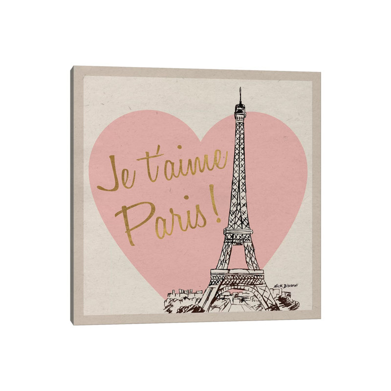 Je T'Aime Paris! by Nicholas Biscardi - Wrapped Canvas Gallery-Wrapped Canvas Giclée, 30.48 cm H x 30.48 cm W